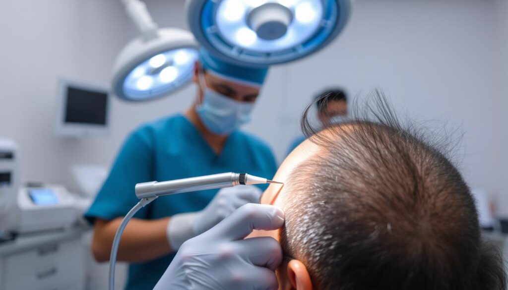 Sapphire hair transplant procedure being performed at Mister Hair Clinic in Bangalore