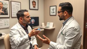 Doctor explaining Sapphire hair transplant procedure to a patient at Mister Hair Clinic